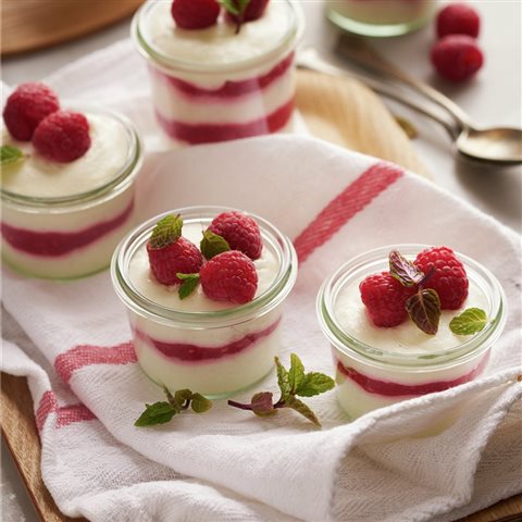 Mousse De Chocolate Blanco Con Salsa De Frambuesas