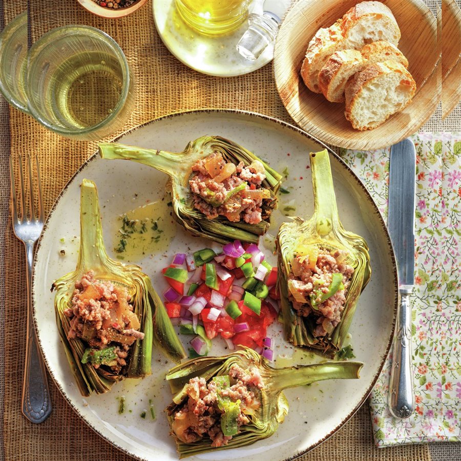 Alcachofas Al Horno Rellenas De Carne