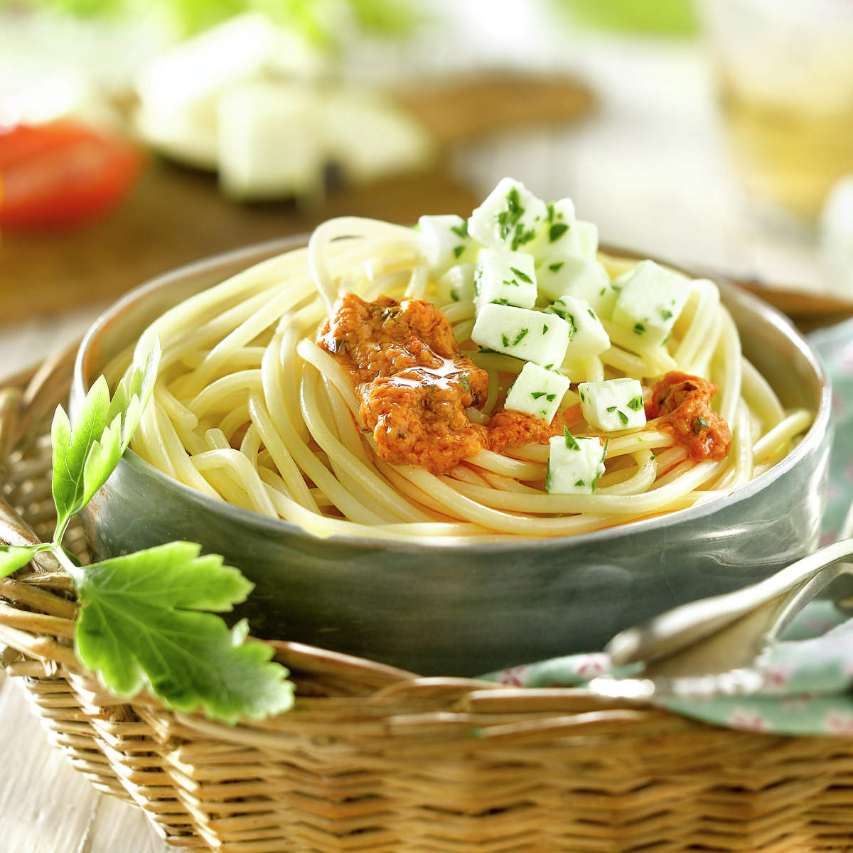 ESPAGUETIS CON SALSA DE BERENJENAS Y TOMATES