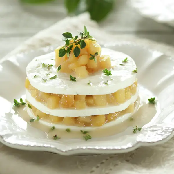 Milhojas de queso y compota de manzana, un postre rápido y ligero