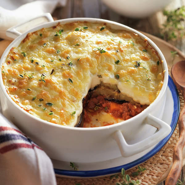 MOUSSAKA DE CARNE Y BERENJENA GRATINADA