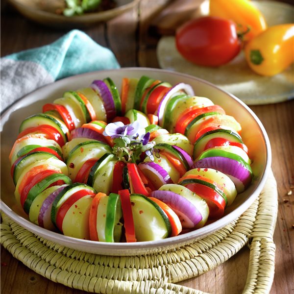 Espiral multicolor de hortalizas en ensalada