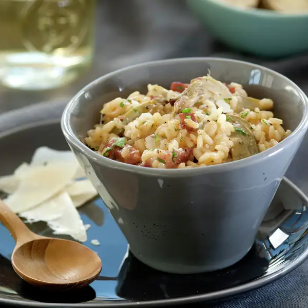 Risotto de alcachofa y beicon, el mejor el arroz italiano en tu mesa