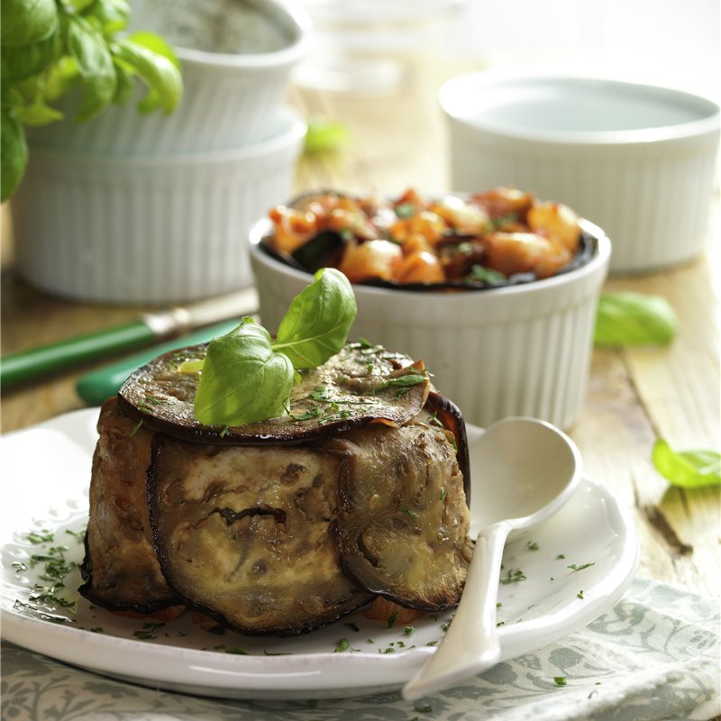 TIMBALES DE PASTA Y BERENJENA.