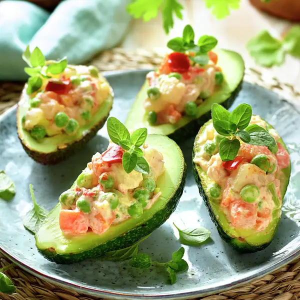 Aguacates rellenos de ensaladilla, un entrante de lo más festivo y fácil