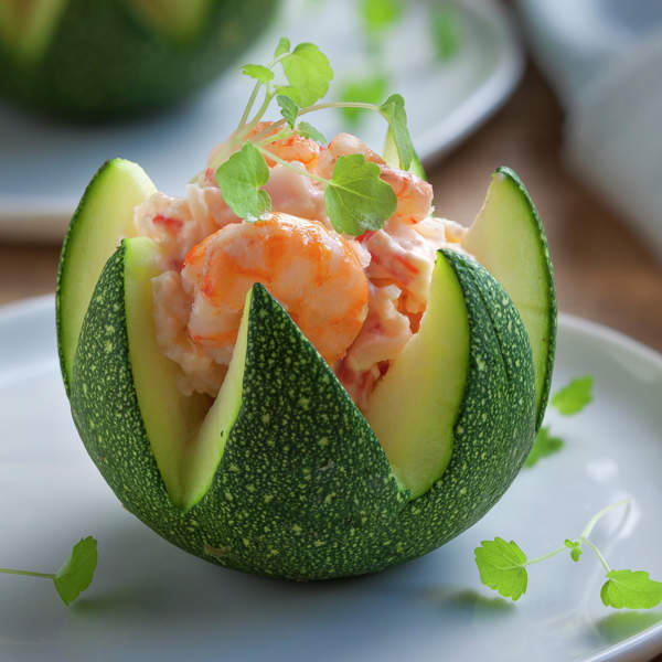 Calabacines bola rellenos de gambas, para sorprender a tus invitados