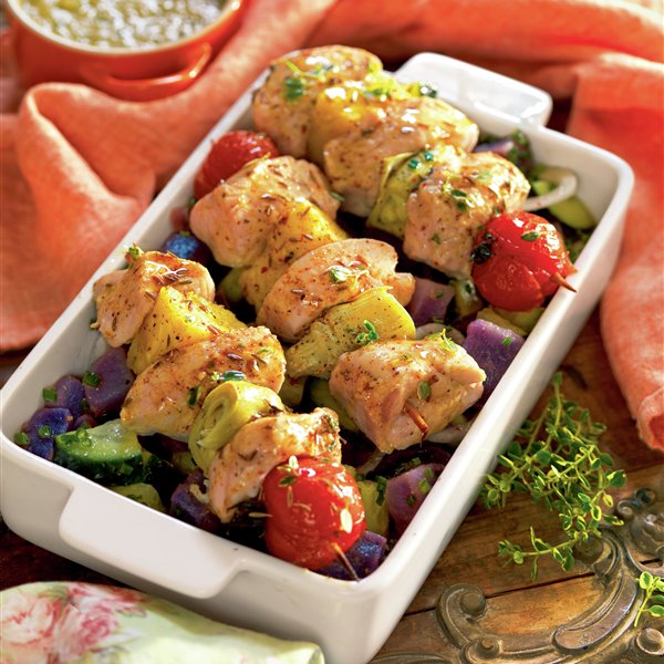 Brochetas de pavo con piña