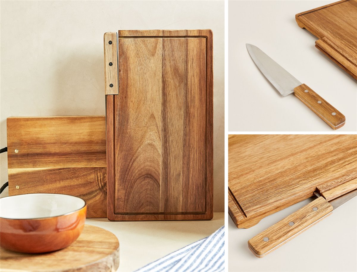 Tabla de madera con cuchillo de Zara Home