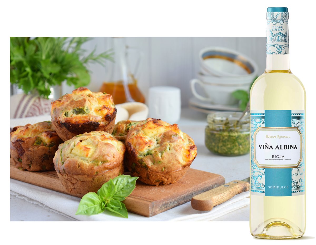 muffins de espinacas y queso de cabra con Bodegas Riojanas