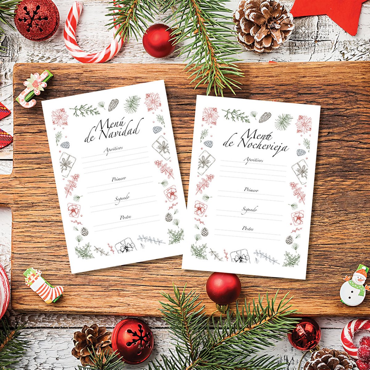 Plantilla descargable (gratis) para escribir tus menús de Navidad