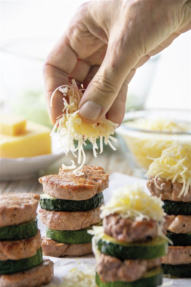 Timbales de solomillo de cerdo y calabacín