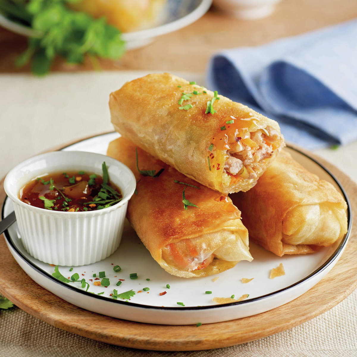 ROLLITOS DE PRIMAVERA CON CARNE Y SALSA DE SOJA