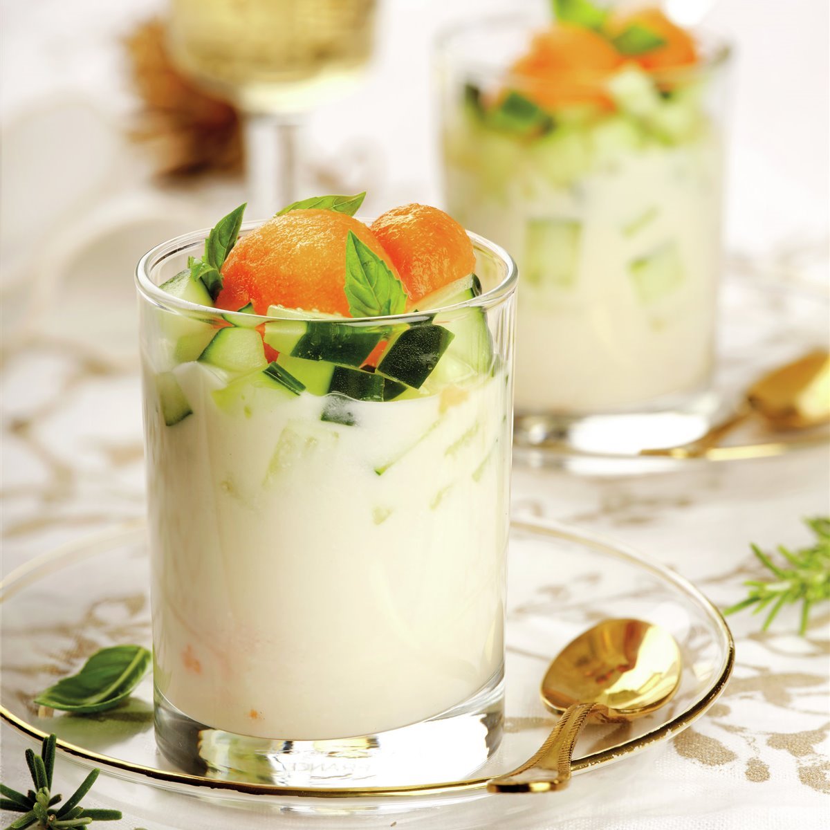 Ajoblanco con pepino y sorbete de melón