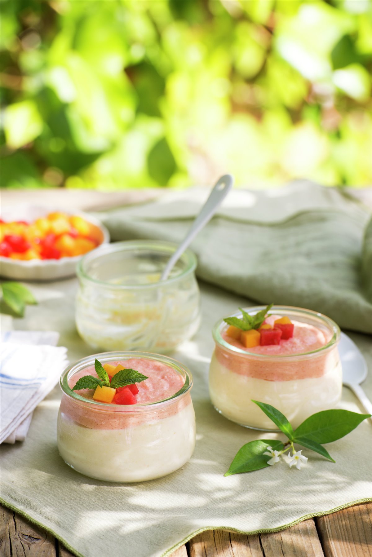 CREMA DE MELOCOTÓN CON MOUSSE DE SANDÍA