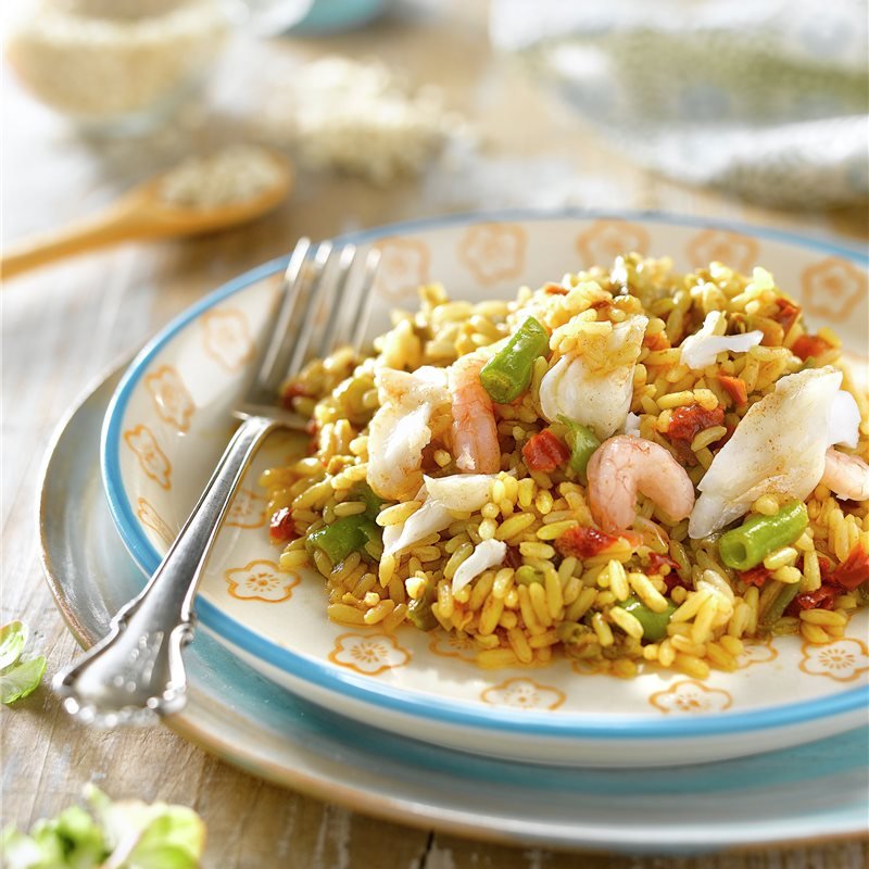 Arroz con verduras y pescado