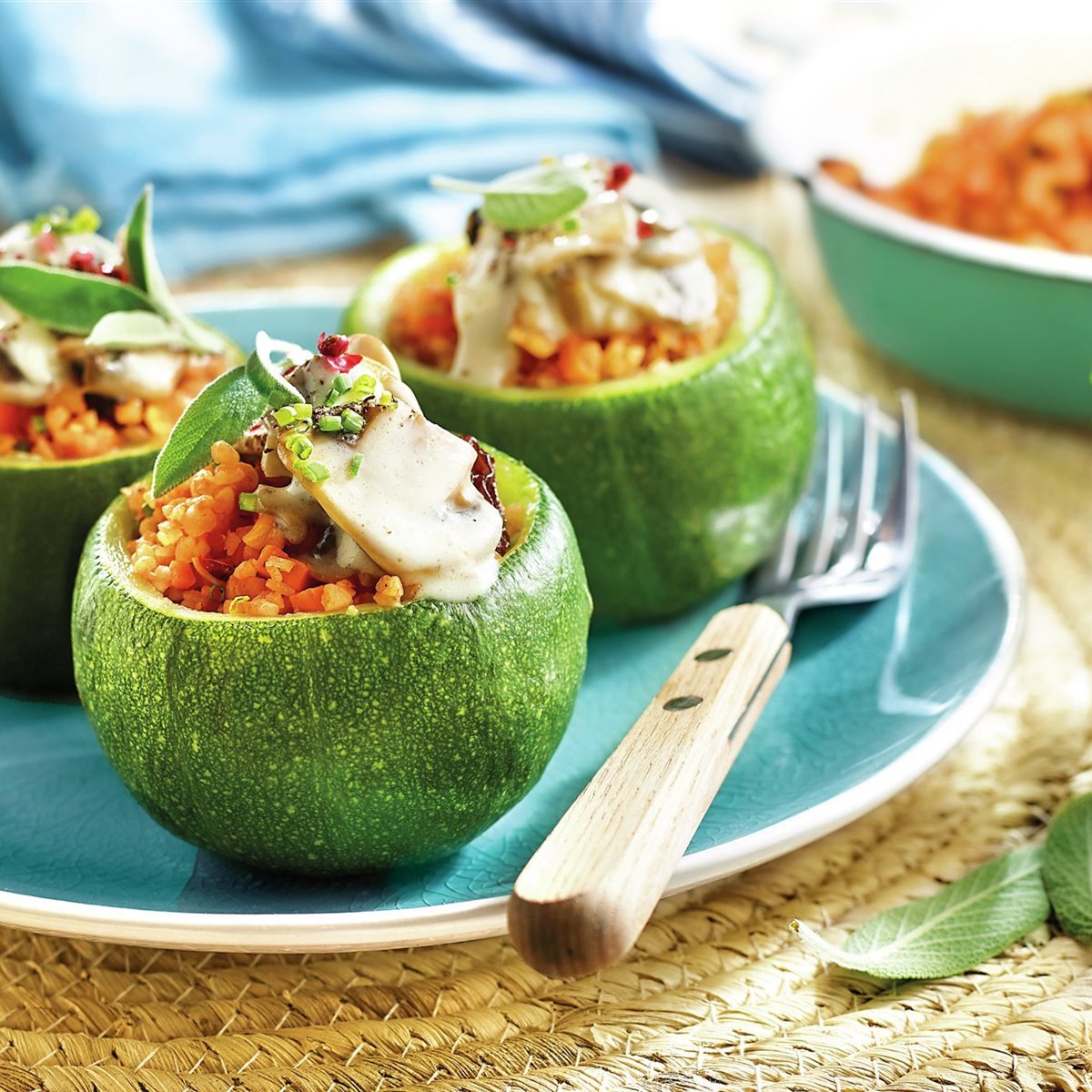 Courgettes stuffed with couscous and mushrooms