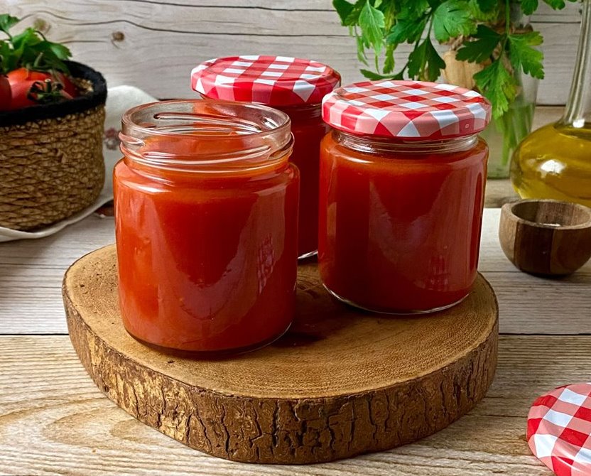Salsa de tomate casera metida en bote