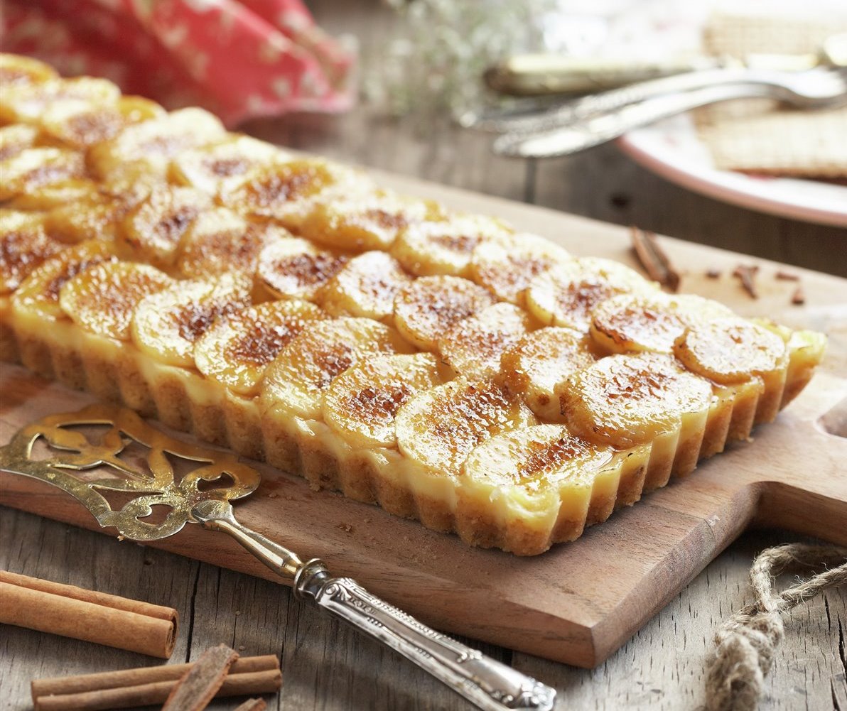 TARTA DE CREMA QUEMADA Y PLÁTANO.