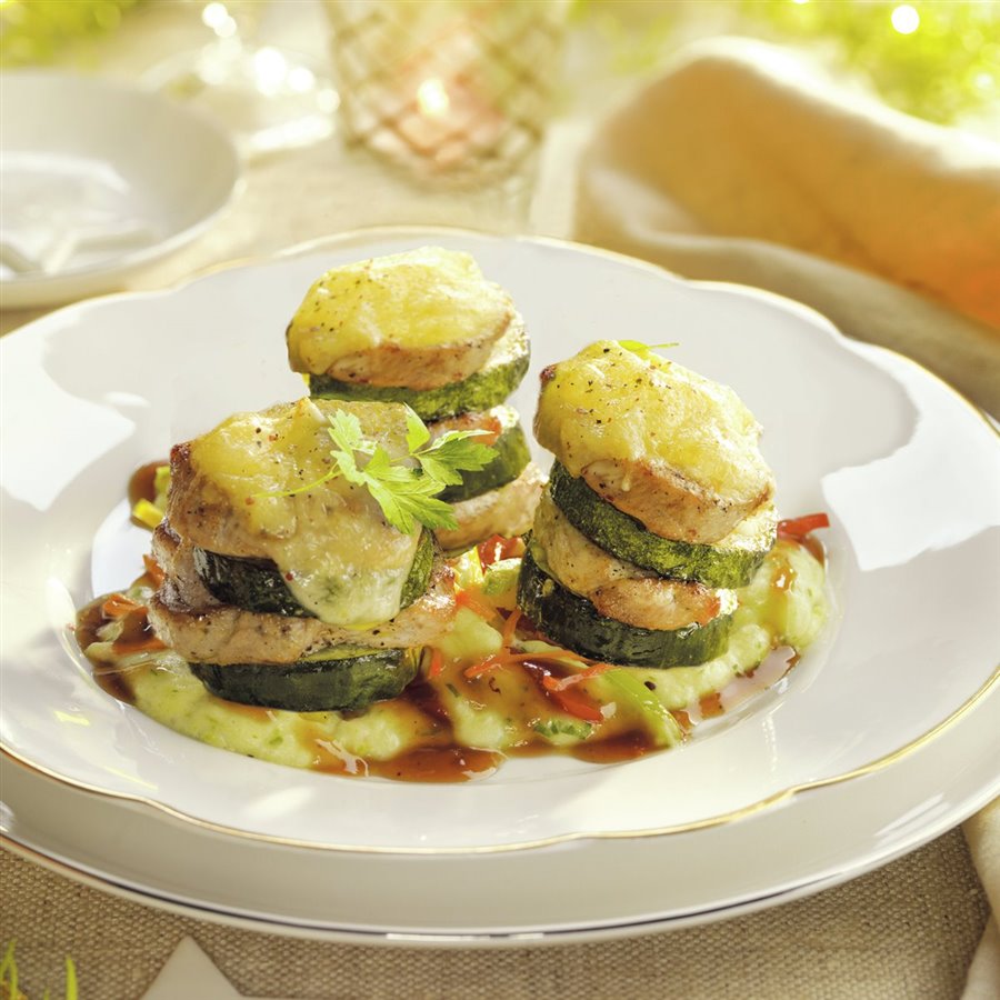 Timbales de solomillo de cerdo y calabacín