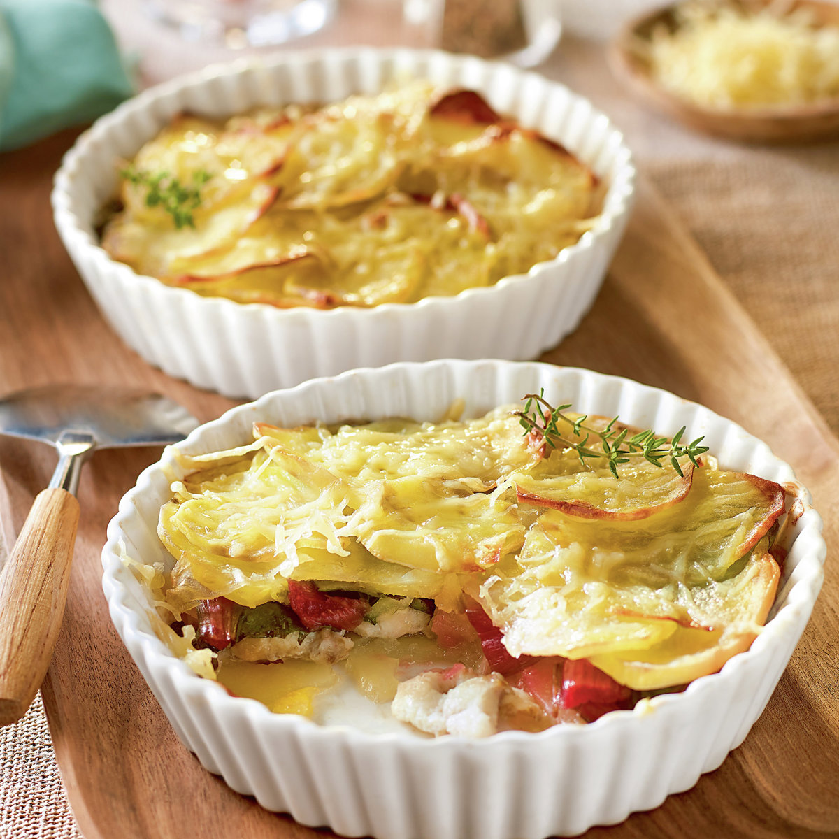 Pastel de patata y pescado gratinado