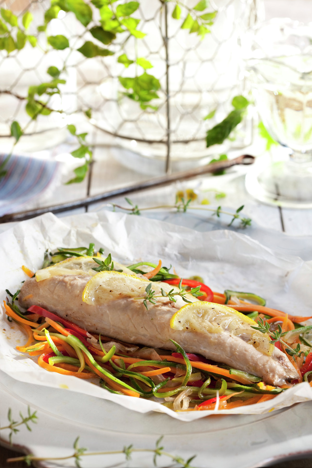 CABALLA A LA PAPILLOTE CON VERDURAS