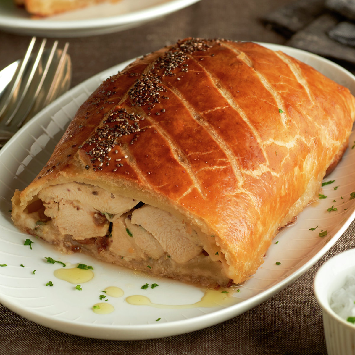 POLLO WELLINGTON CON CHAMPIÑONES Y PATÉ