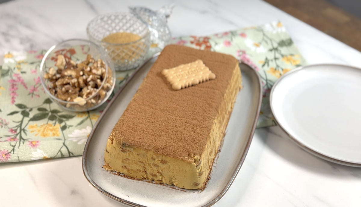 tarta sin horno de galletas y flan de la abuela