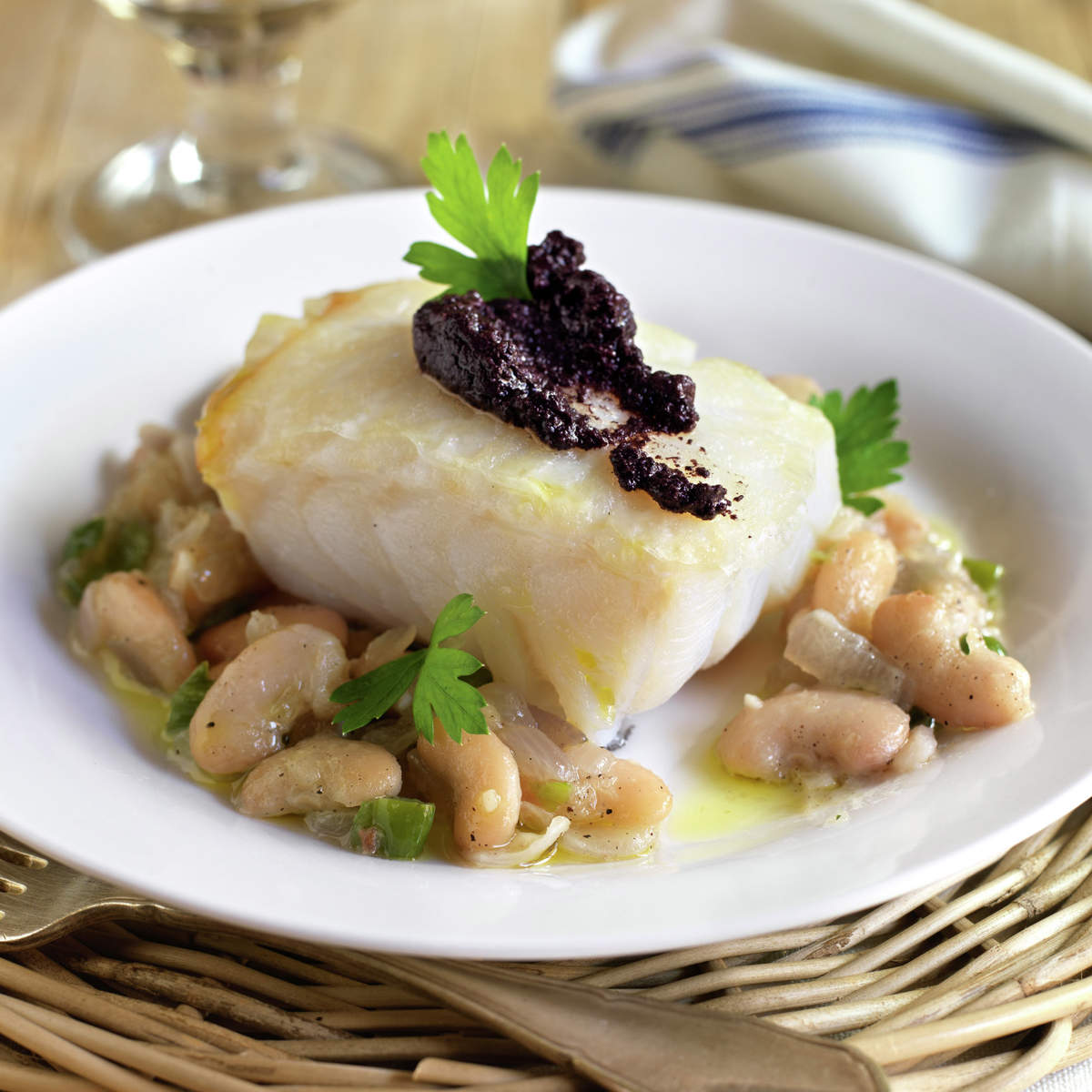 Bacalao con alubias y pimiento verde