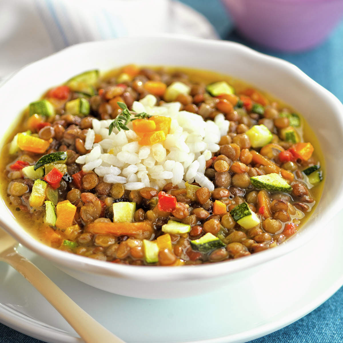 Lentejas con verduras y arroz