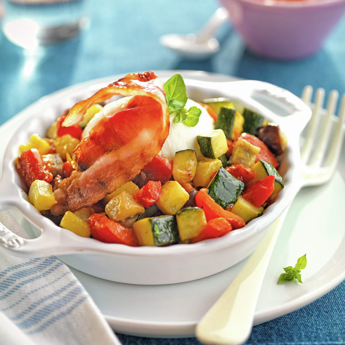 Ratatouille con beicon y queso