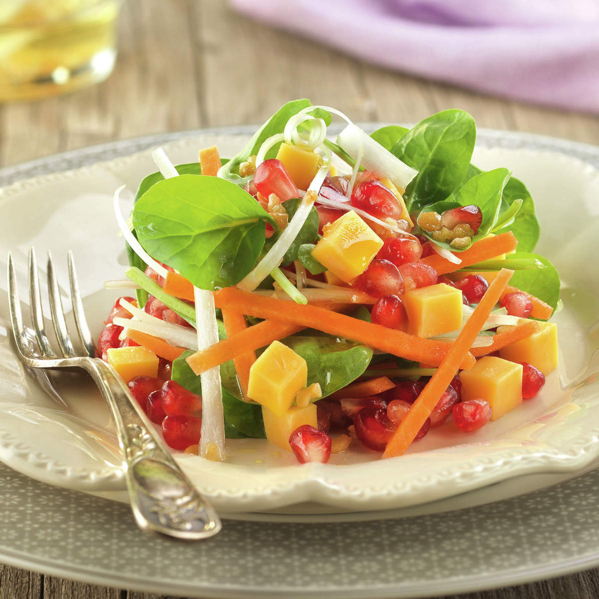 Ensalada de berros, espinacas y queso