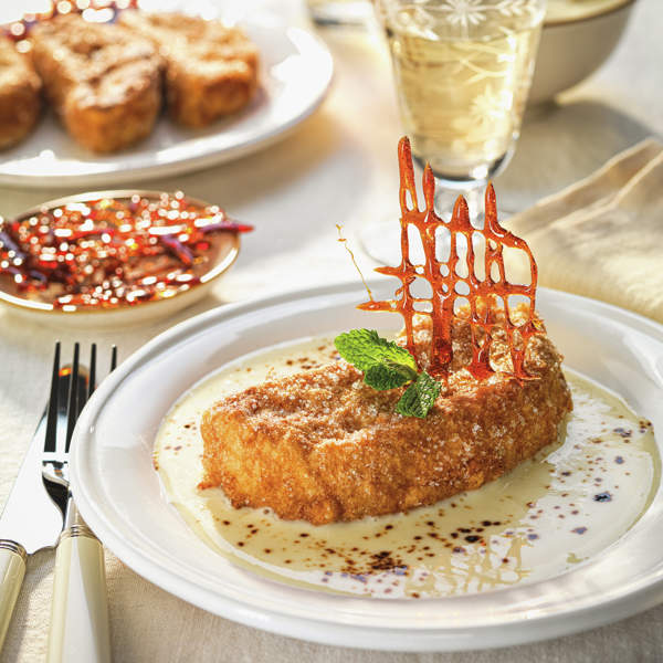 Torrijas de café con crema inglesa