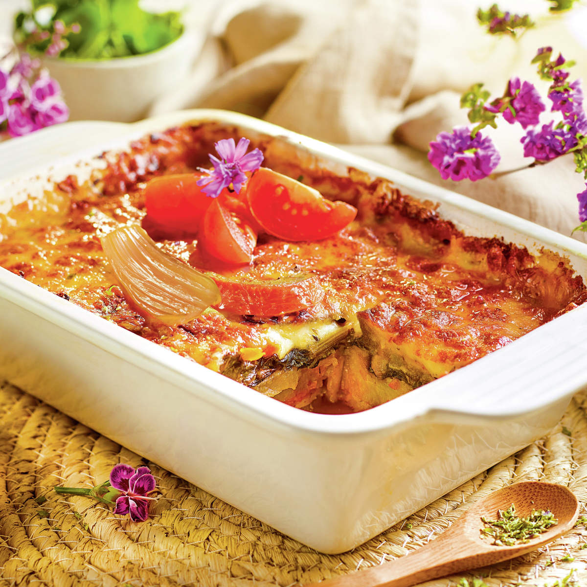 Pastel de berenjena con relleno de proteína vegetal