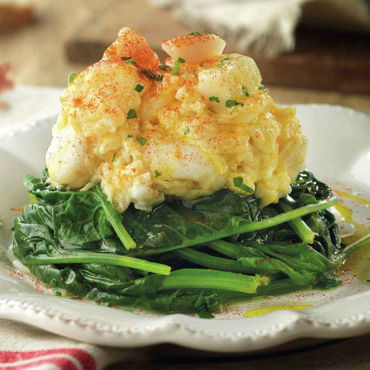 Espinacas con revuelto de bacalao