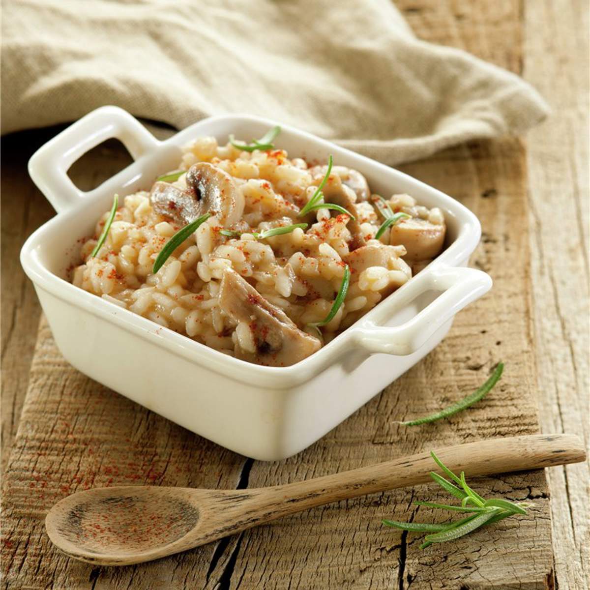 Arroz con foie y champiñones