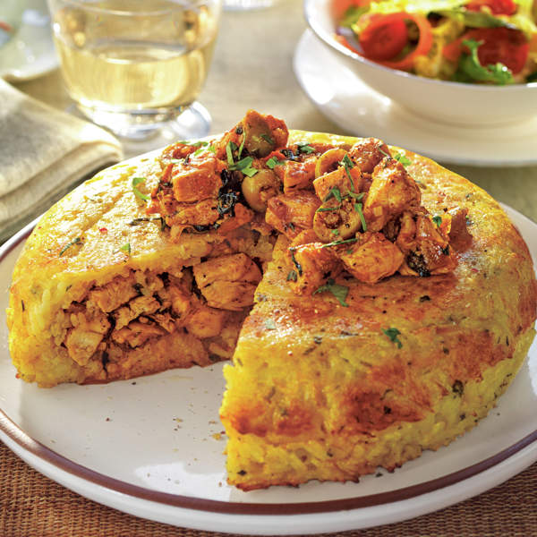 Tortilla de arroz y pollo al horno (sin huevo)