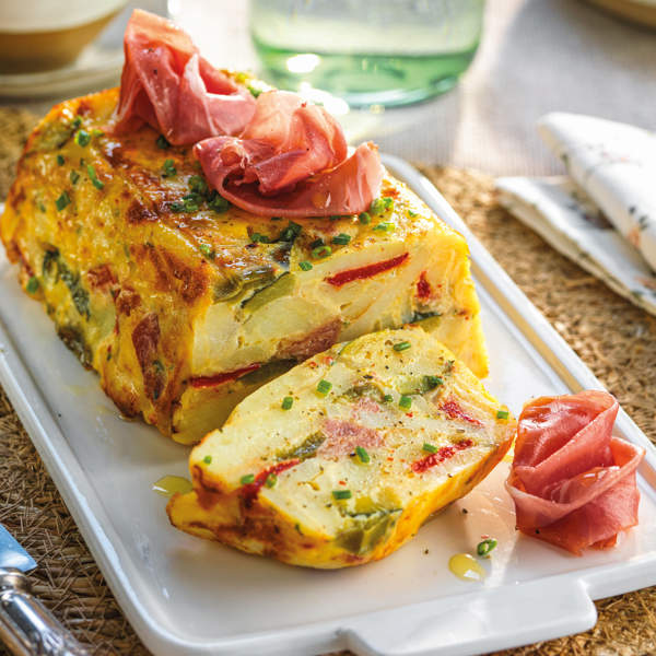 Pastel de tortilla campera bien jugosa con jamón (al horno)