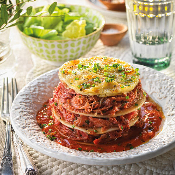 Lasaña de pulled pork redonda ¡una propuesta suculenta y vistosa!