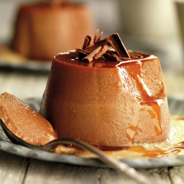 Flan de chocolate y leche condensada, con natillas