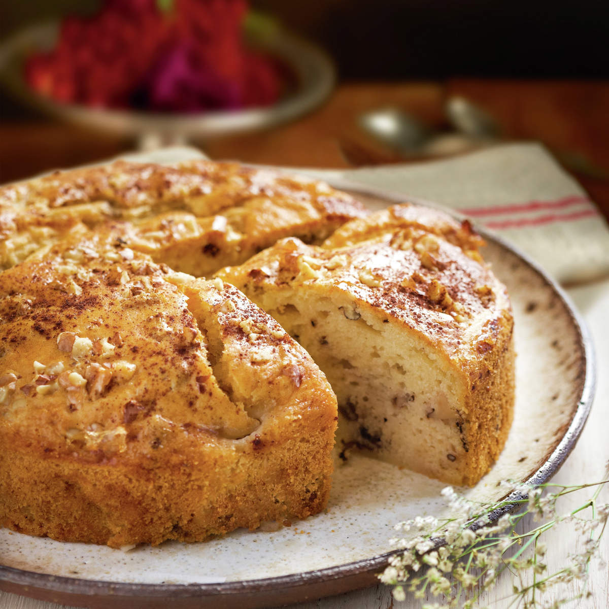 Tarta de plátano y nueces