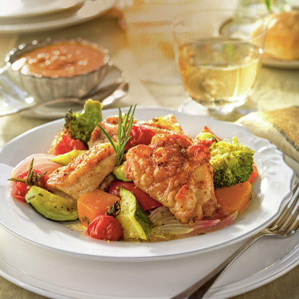 Pollo asado con salsa de cacahuete