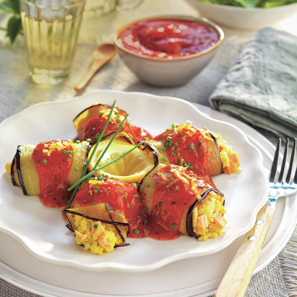 Rollitos de berenjena con revuelto