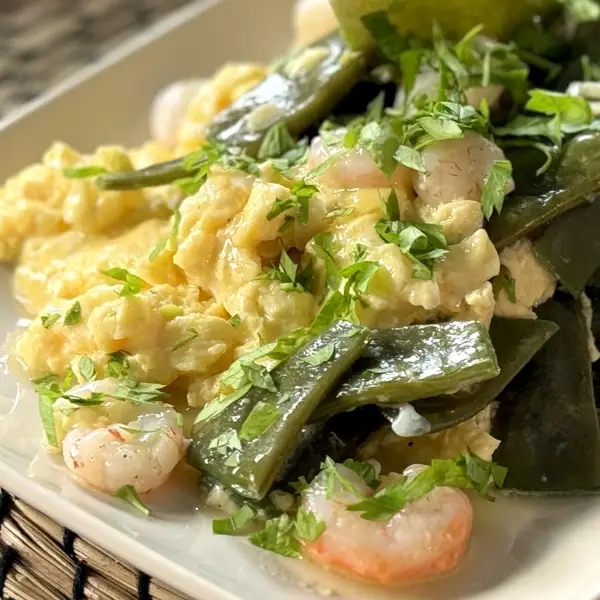 Revuelto de judías verdes y gambas