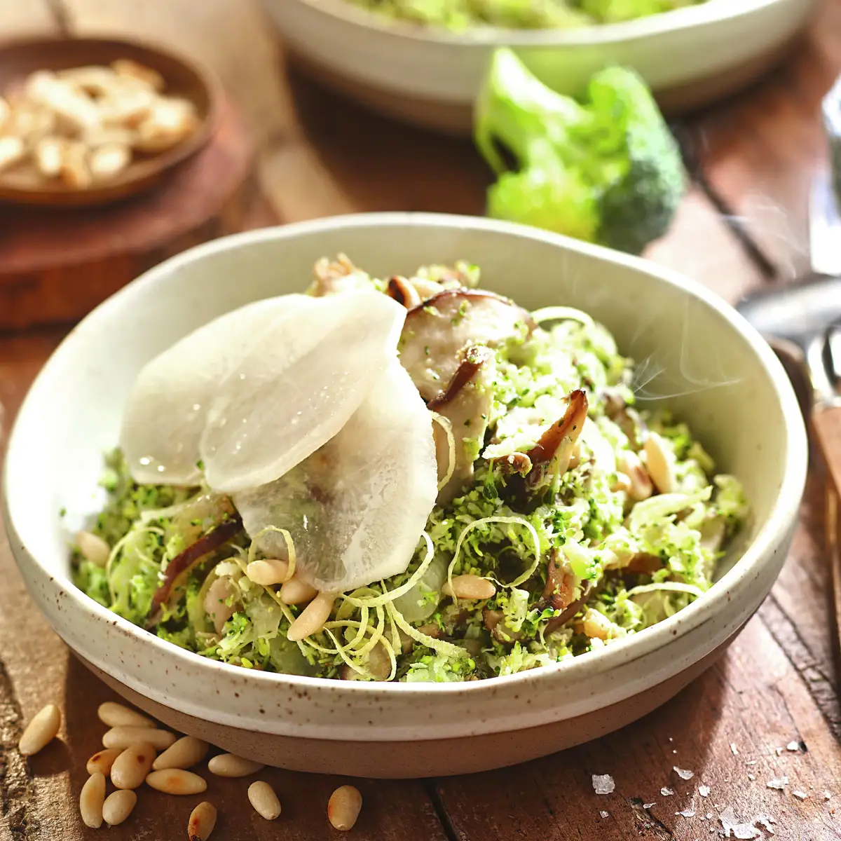 Arroz de brócoli con setas shiitake