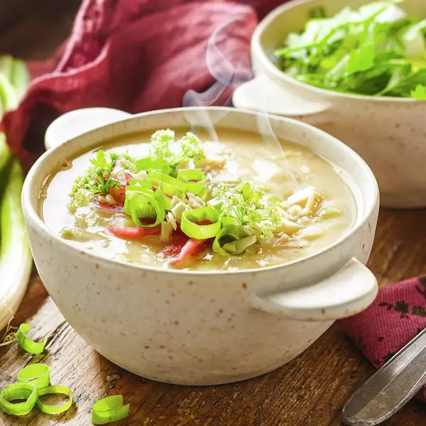 Sopa de puerro, cebolla, cebolleta y ajo