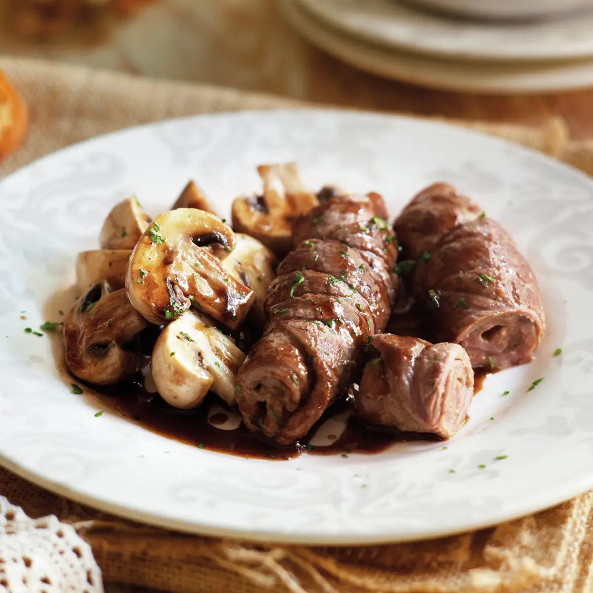 Rollitos de ternera con champiñones