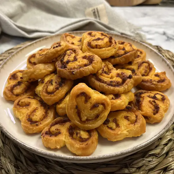 Palmeras de hojaldre con sobrasada, un aperitivo exprés ¡con solo dos ingredientes!