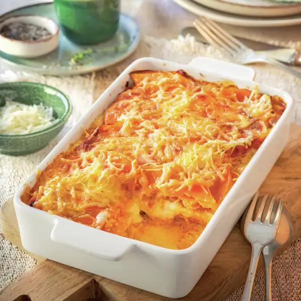 Lasaña de calabaza y boloñesa de pollo