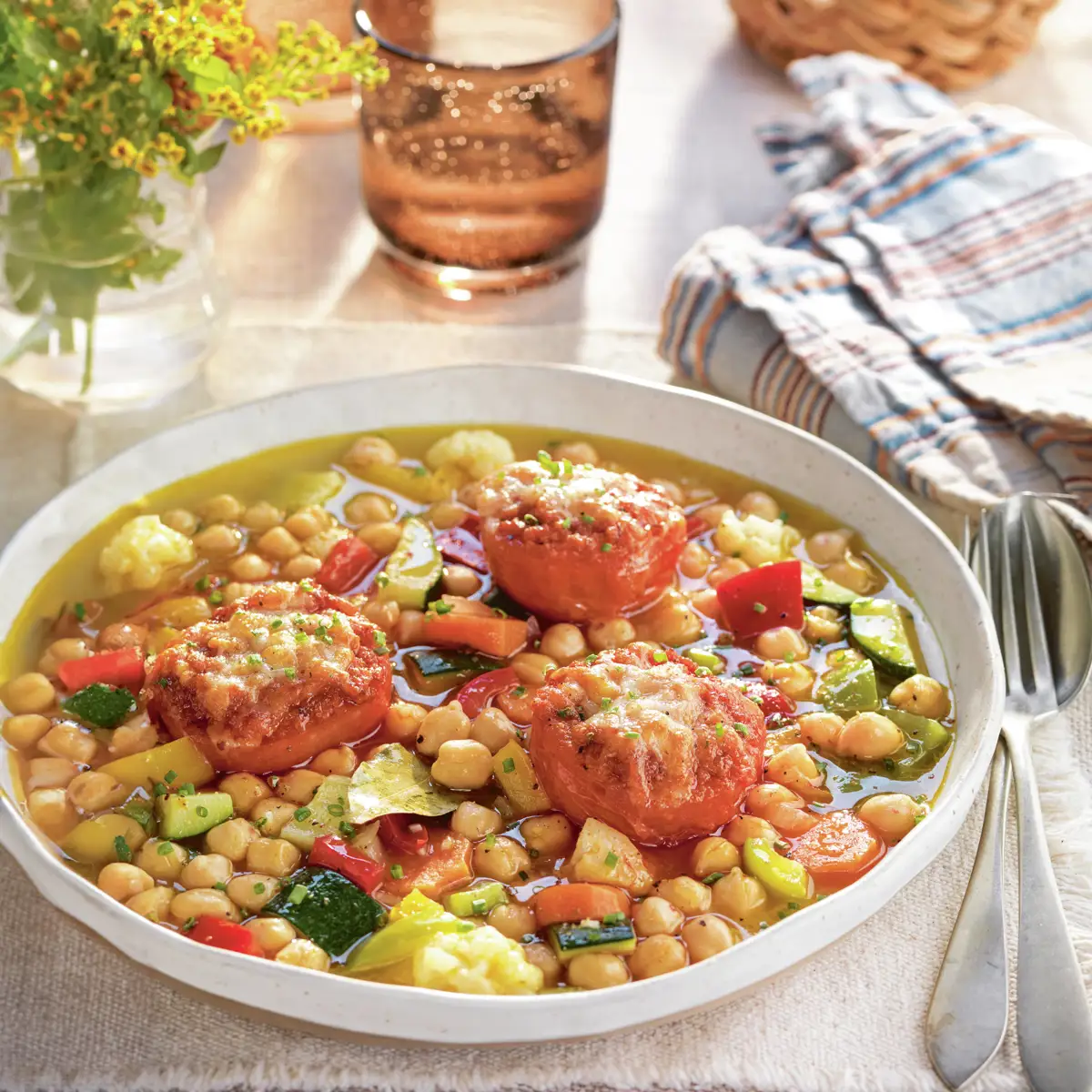 Puchero de garbanzos con verduras y sobrasada