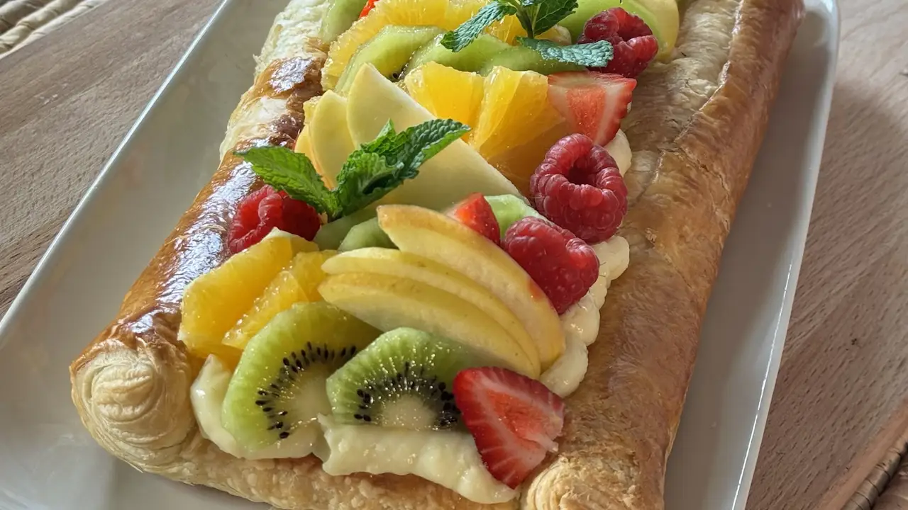 Tarta de hojaldre con crema pastelera y frutas, la receta clásica en su versión más fácil